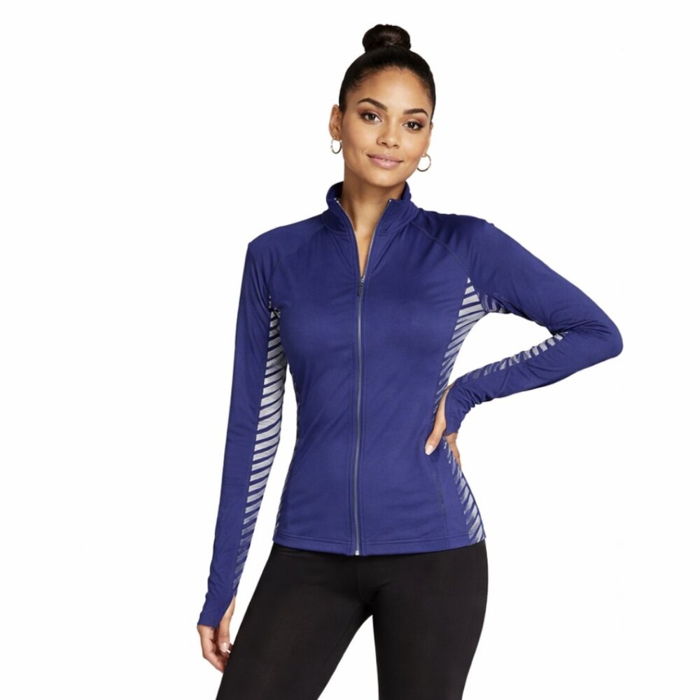 NWT Poof! Work It Blue Women's zip-up  Athletic jacket in size M